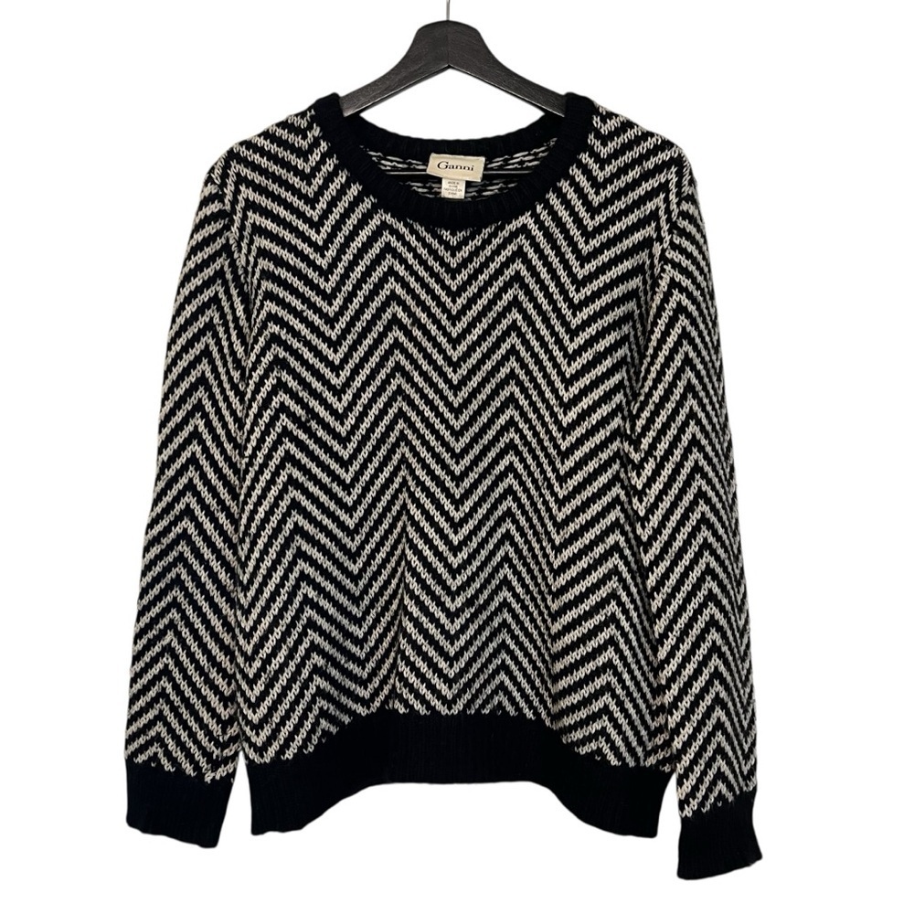 Ganni Anthropologie Chevron Sweater Black White Medium Contemporary Neutral